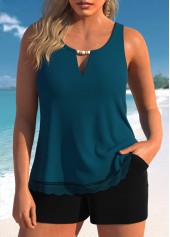 Scoop Neck Lace Peacock Blue Tankini Set