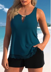 Scoop Neck Lace Peacock Blue Tankini Set