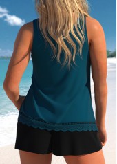 Scoop Neck Lace Peacock Blue Tankini Set