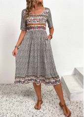 Ditsy Floral Print Ruched Multi Color Short Sleeve Dress