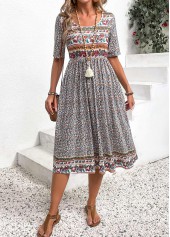 Ditsy Floral Print Ruched Multi Color Short Sleeve Dress