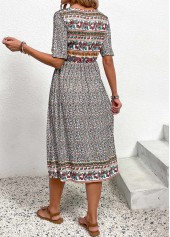 Ditsy Floral Print Ruched Multi Color Short Sleeve Dress