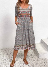 Ditsy Floral Print Ruched Multi Color Short Sleeve Dress