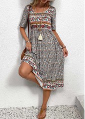 Ditsy Floral Print Ruched Multi Color Short Sleeve Dress