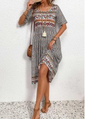 Ditsy Floral Print Ruched Multi Color Short Sleeve Dress