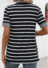 Striped Fake 2in1 Black Short Sleeve T Shirt