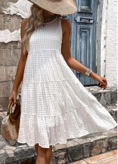 Breathable White Sleeveless Round Neck Dress