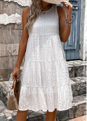 Breathable White Sleeveless Round Neck Dress