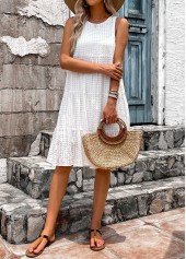 Breathable White Sleeveless Round Neck Dress