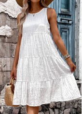 Breathable White Sleeveless Round Neck Dress