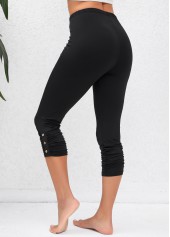 Ruched Black Elastic Waist High Waisted Capri Leggings