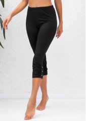 Ruched Black Elastic Waist High Waisted Capri Leggings