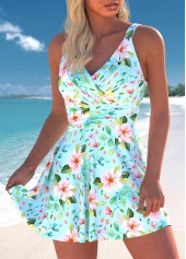 Floral Print Surplice Mint Green Swimdress Top-No Bottom