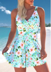 Floral Print Surplice Mint Green Swimdress Top-No Bottom