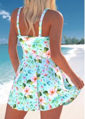 Floral Print Surplice Mint Green Swimdress Top-No Bottom