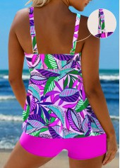 Floral Print Smocked Hot Pink Tankini Set