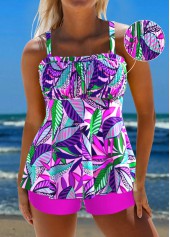 Floral Print Smocked Hot Pink Tankini Set