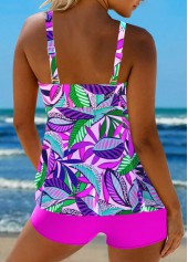 Floral Print Smocked Hot Pink Tankini Set
