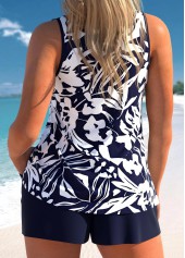 Floral Print Cut Out Navy Tankini Set