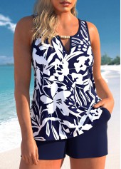 Floral Print Cut Out Navy Tankini Set