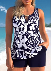 Floral Print Cut Out Navy Tankini Set