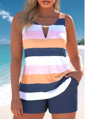 Striped Cut Out Multi Color Tankini Set