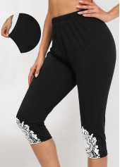 Tribal Print Black Elastic Waist High Waisted Capri Leggings