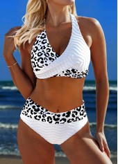 Leopard Criss Cross White Bikini Set