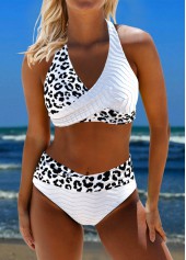 Leopard Criss Cross White Bikini Set
