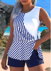Striped Button Ruched Navy Tankini Set