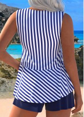 Striped Button Ruched Navy Tankini Set