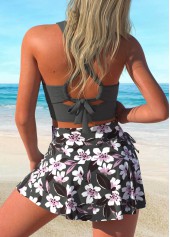 Floral Print Tie Dark Grey Bikini Set