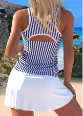 Striped Cut Out Navy Tankini Set