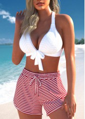 Striped Criss Cross White Bikini Set