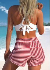 Striped Criss Cross White Bikini Set