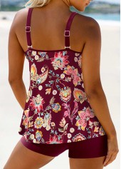 Random Floral Print Lightweight Dark Reddish Purple Tankini Set