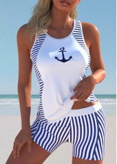 Striped Cut Out White Tankini Set