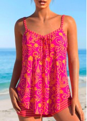 Graffiti Print Bowknot Hot Pink Tankini Set