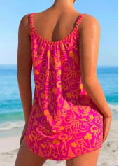 Graffiti Print Bowknot Hot Pink Tankini Set
