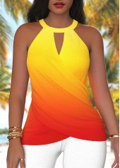 Ombre Cut Out Orange Sleeveless Round Neck Tank Top