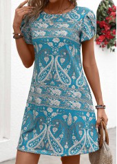Tribal Print Mint Green Round Neck Dress