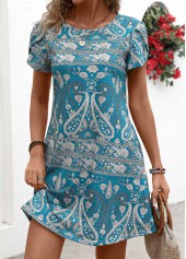 Tribal Print Mint Green Round Neck Dress