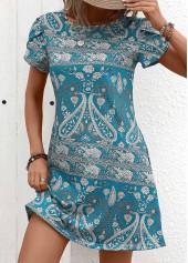 Tribal Print Mint Green Round Neck Dress