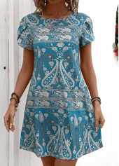 Tribal Print Mint Green Round Neck Dress