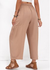 Light Coffee Elastic Waist Pocket High Waisted Pants