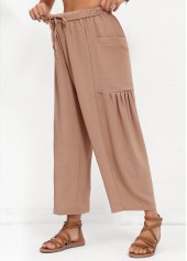 Light Coffee Elastic Waist Pocket High Waisted Pants