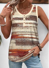 Striped Button Light Yellow Sleeveless Round Neck Tank Top