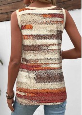 Striped Button Light Yellow Sleeveless Round Neck Tank Top