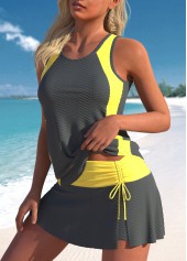 Drawstring Cut Out Grey Tankini Set
