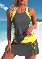 Drawstring Cut Out Grey Tankini Set